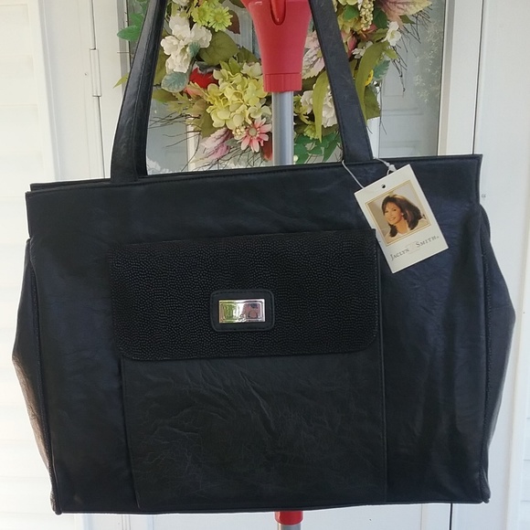 Jaclyn Smith Handbags - Large Black Faux Leather Tote Bag